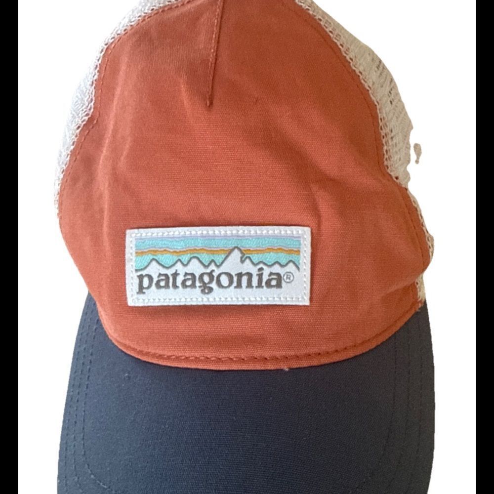 Patagonia Trucker Hat Cap P-6 Faded Sun Bleached Logo Mesh Snapback Coral White